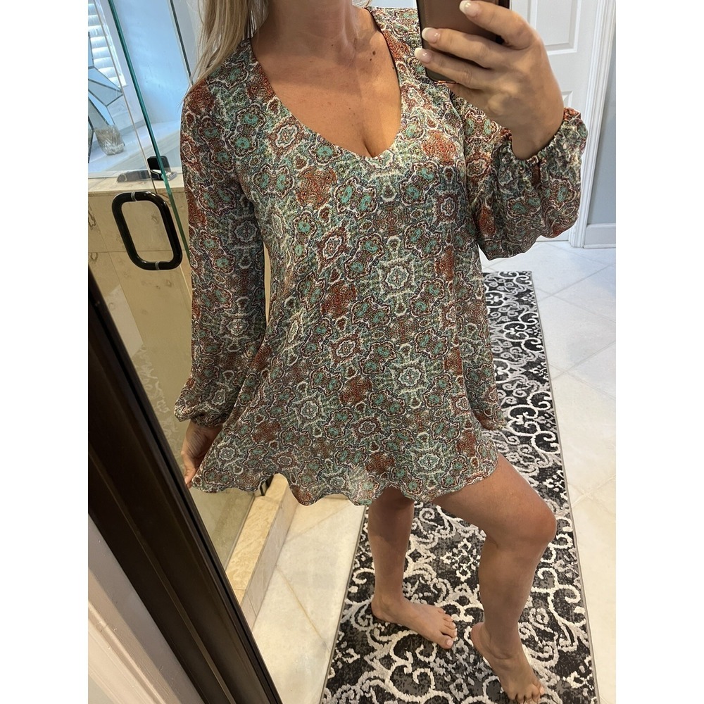 SHOW ME YOUR MUMU Tunic Dress Donna Michele Mini Long Sleeve Floral Green XS NEw